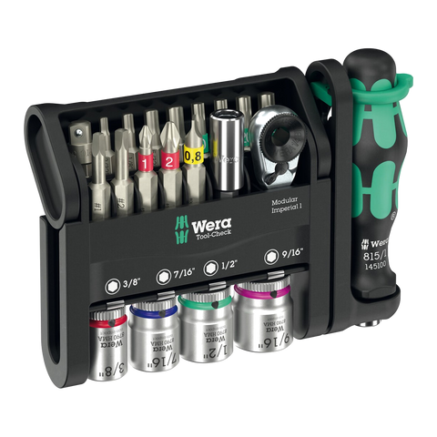 Набор с трещоткой для бит Zyklop Mini 4, битами и дюймовыми головками 1/4&Prime; Tool-Check Modular Imperial 1, дюймовые размеры WERA 05049001001 фото