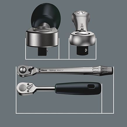 Zyklop Metal 8100 SB HF 1 - набір з тріскачкою, перемикання реверсу, привід 3/8&Prime;, з фіксуючою функцією, метричний WERA 05003785001 05003785001 фото