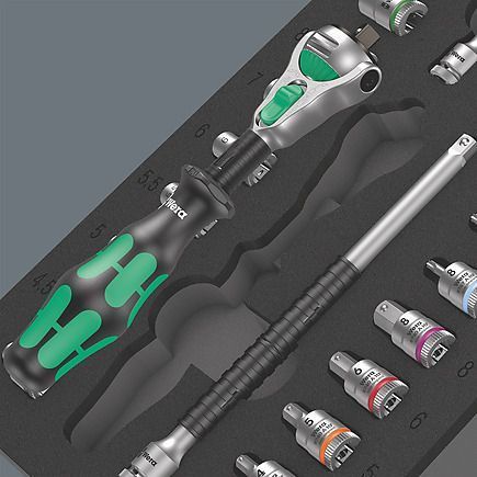 Ложемент набір головок та тріскачка 1/4&Prime; 8000 A Zyklop 1, 37 предметів WERA 05150110001 фото